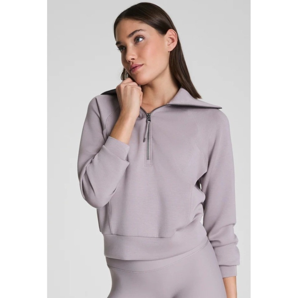 SPANX AirEssentials Half Zip Sweatshirt Womens XL Coastal Fog Pullover -‎ NEW